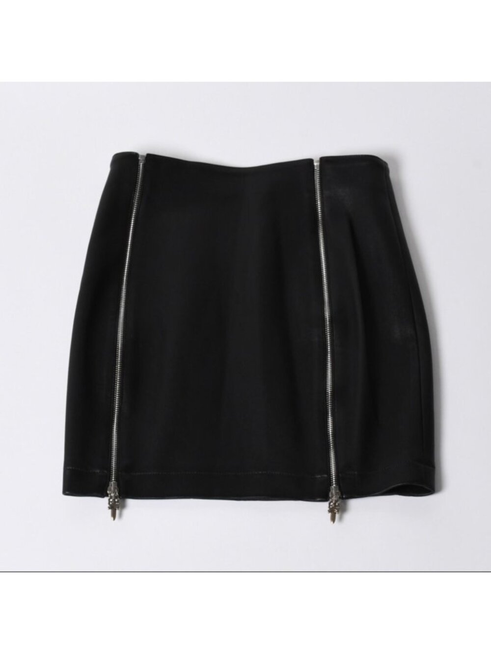Chrome Hearts Double Dagger Zip Leather Mini Skirt Black Lambskin 925 S